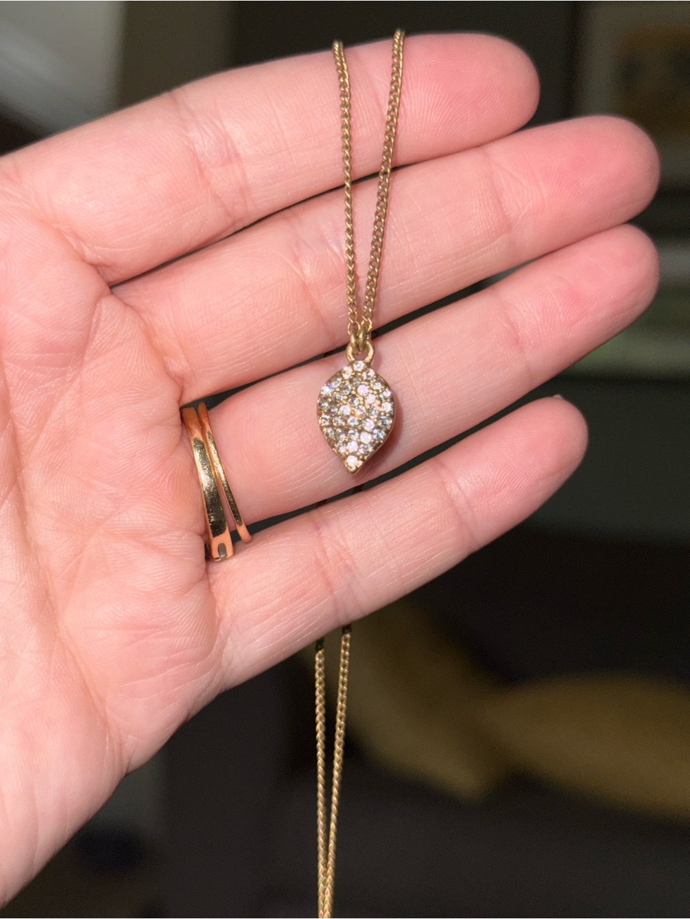 J. Crew Gold-tone Leaf Crystal Pendant Necklace